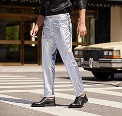 COOFANDY Mens Metallic Shiny Pants Disco Pants 70s