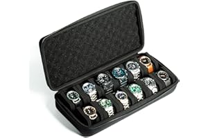 AUKURA 12 slots Watch Case, hard watch travel case, storage box, padded case for watch display and organization