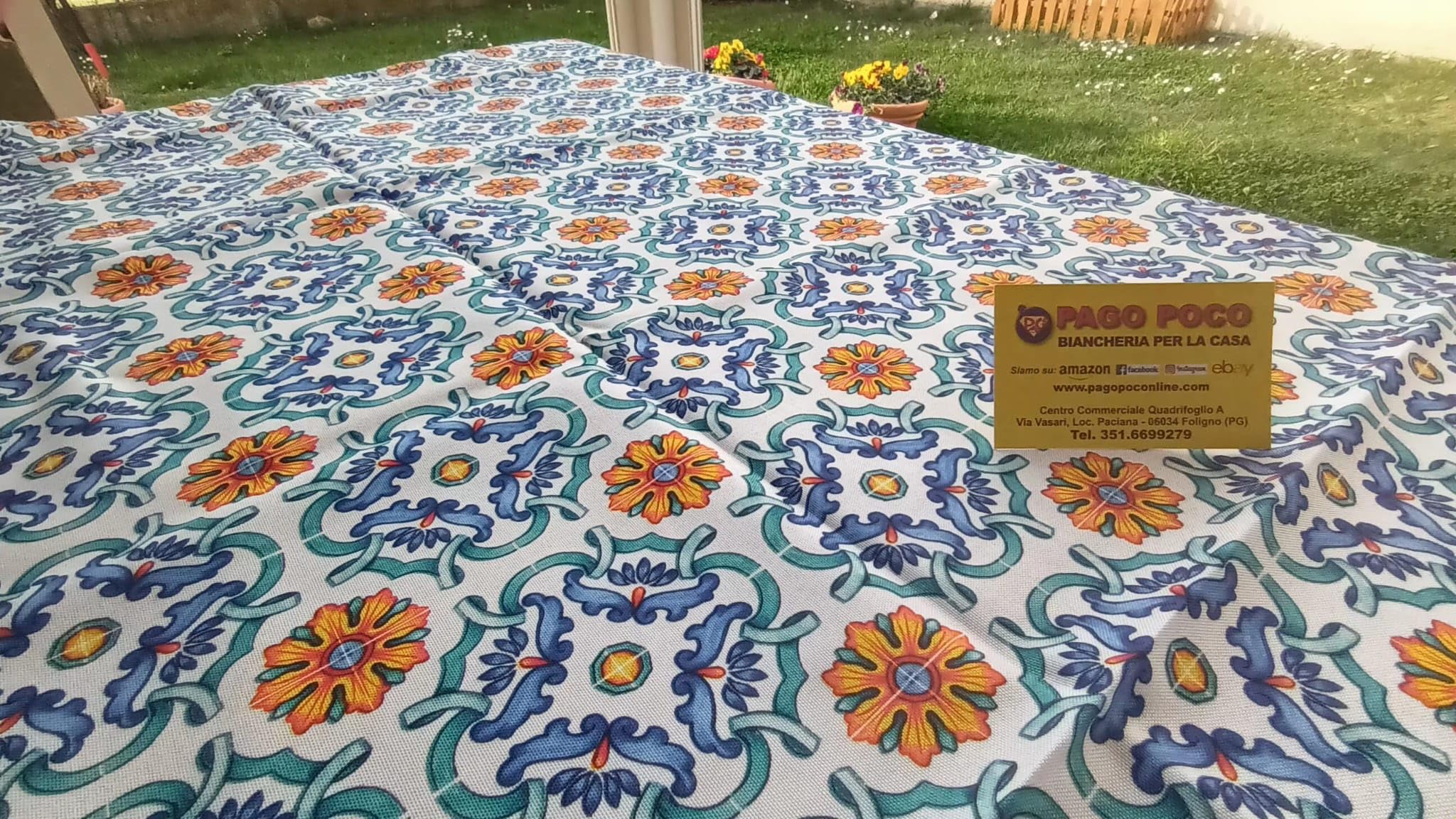 Pago Poco pay a little. Stain-resistant rectangular tablecloth with MAIOLICA pattern. Blue color. 100% water-repellent in New for 2022!!!! (140x300)