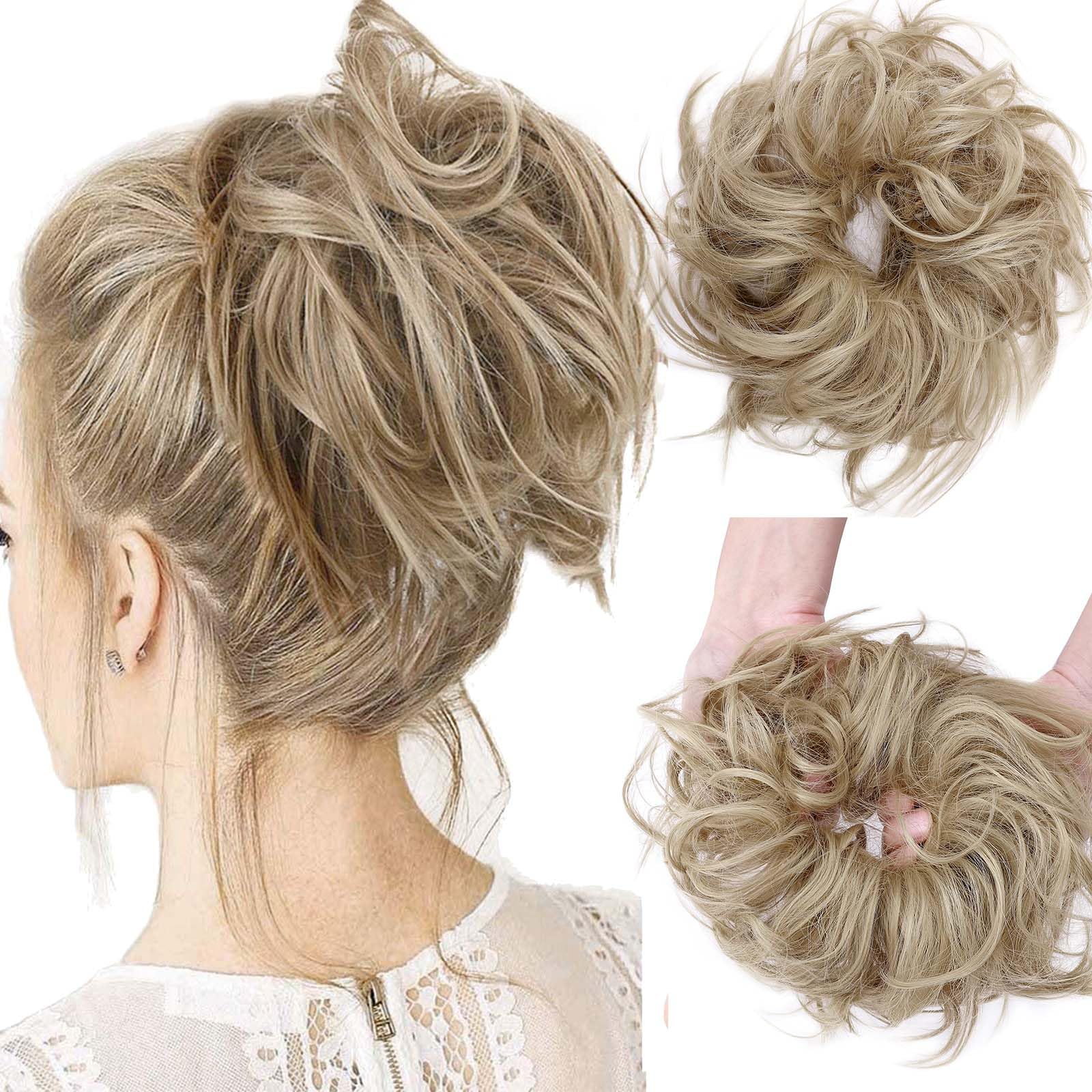 Real Fashion Tousled Updo Hair Pieces Messy Bun Hair-Scrunchies Extensions Hairpieces Ponytails HairExtensions for Women Ash Blonde