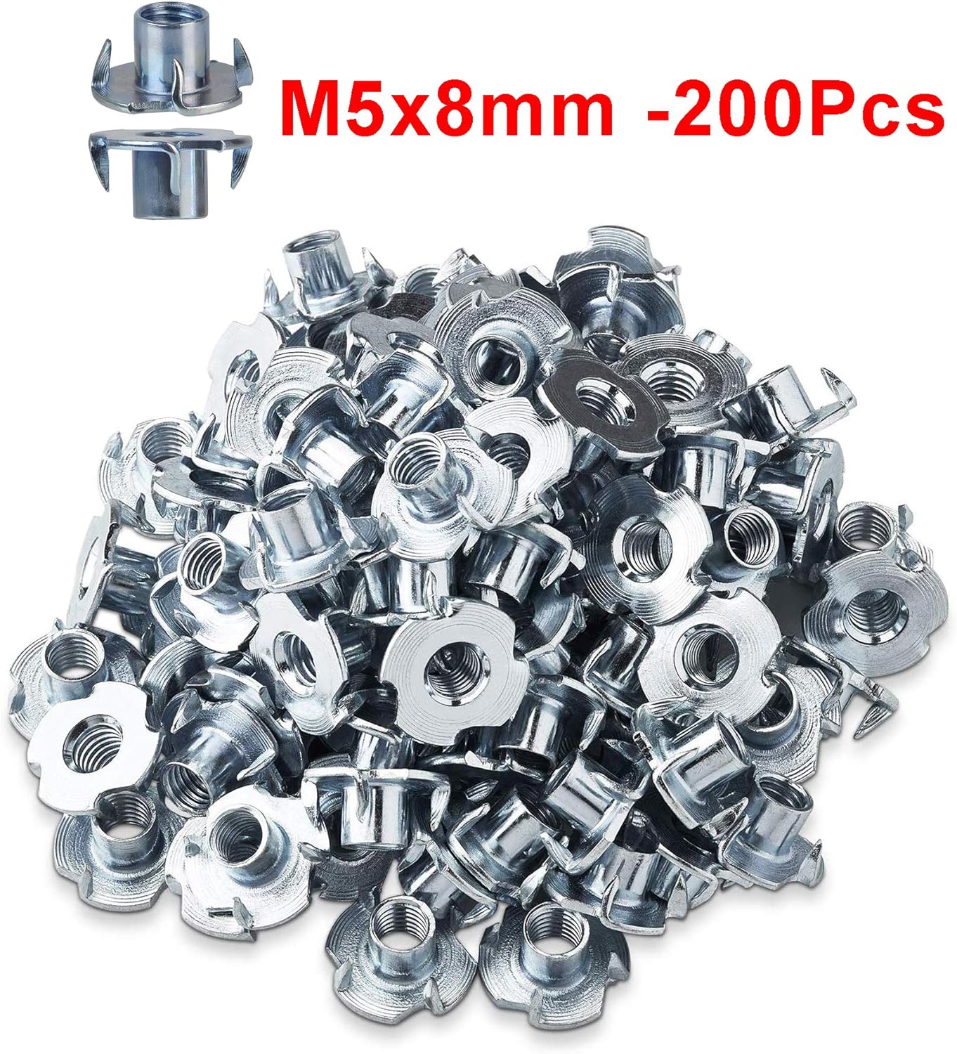 LIKERAINY 4 Pronged Tee Nuts M5 x 8mm Metal TNut Furniture Threaded
