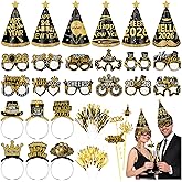 Traplace 48 PCS New Years Eve Party Supplies, Happy New Year 2026 Accessories Decorations, New Years Eye Party Decorations, Gold and Black New Year Headband, Cone Hats, Eyeglasses, Blowers, Straw
