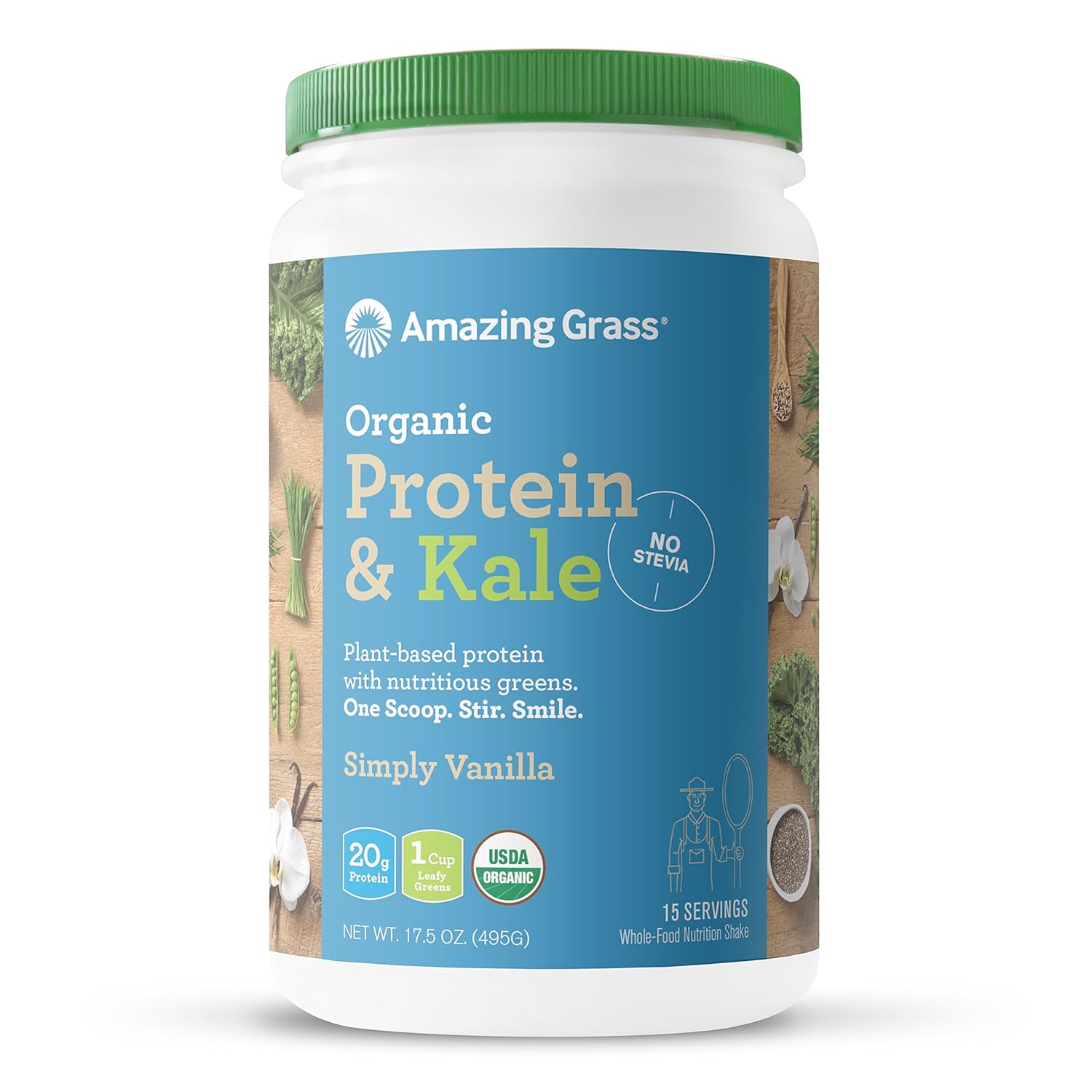 Amazing Grass Vegan Protein & Kale Powder: 20g of Organic Protein + 1 Cup Leafy Greens per Serving, Vanilla, 15 Servings : Grocery & Gourmet Food