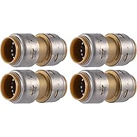 SharkBite Max 3/4 Inch Coupling, Pack of 4, Push to Connect Brass Plumbing Fitting, PEX Pipe, Copper, CPVC, PE-RT, HDPE, UR01
