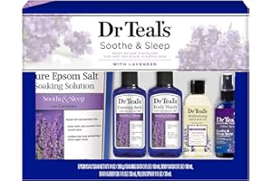 Dr Teal's Lavender Soothe & Sleep Full Regimen 5-piece Gift Set (Epsom Salt Soaking Solution, Foaming Bath, Body Wash, Moisturizing Bath & Body Oil, Pillow Spray)