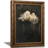 Vintage Framed Cloud Wall Art, Dark Moody Black Gold Cloud Canvas Print | Dark Moody Black Gold Cloud Wall Decor, Antique Dark Academia Aesthetic Painting for Living Room Bedroom Bedroom, 16x24i n