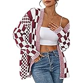 Pink Queen 2026 Checkered Cardigan Sweaters for Women Casual Long Sleeve Plaid Knit Outwear Coats with Pockets