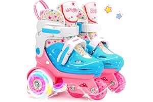 4-PEJIIJAR Adjustable Roller Skates for Kids Girls Ladies with Light Up Flash Wheels(Age 3-9),Three-Point Type Balance,Gift Box Packing for Toddlers,Children