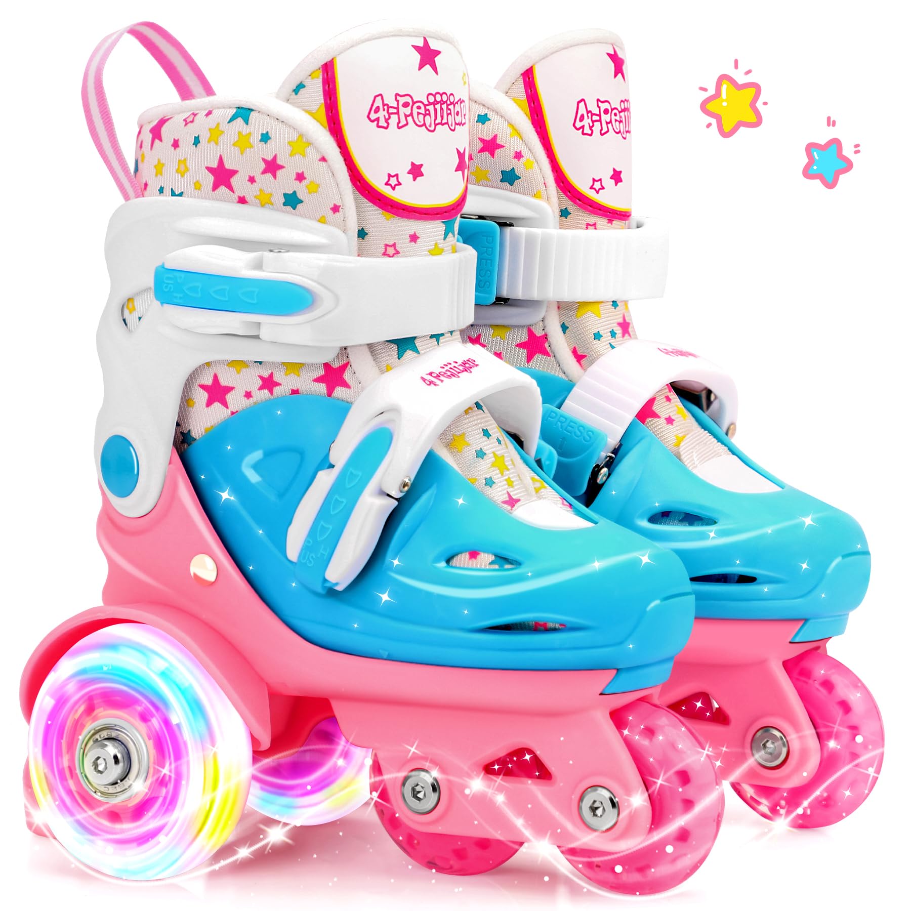 Adjustable Roller Skates for Kids Girls Ladies with Light Up Flash Wheels(Age 3-9),Fun Illuminating,Three-Point Type Balance,Gift Box Packing for Toddlers,Children,Youth, Teenagers(XS Size) Image