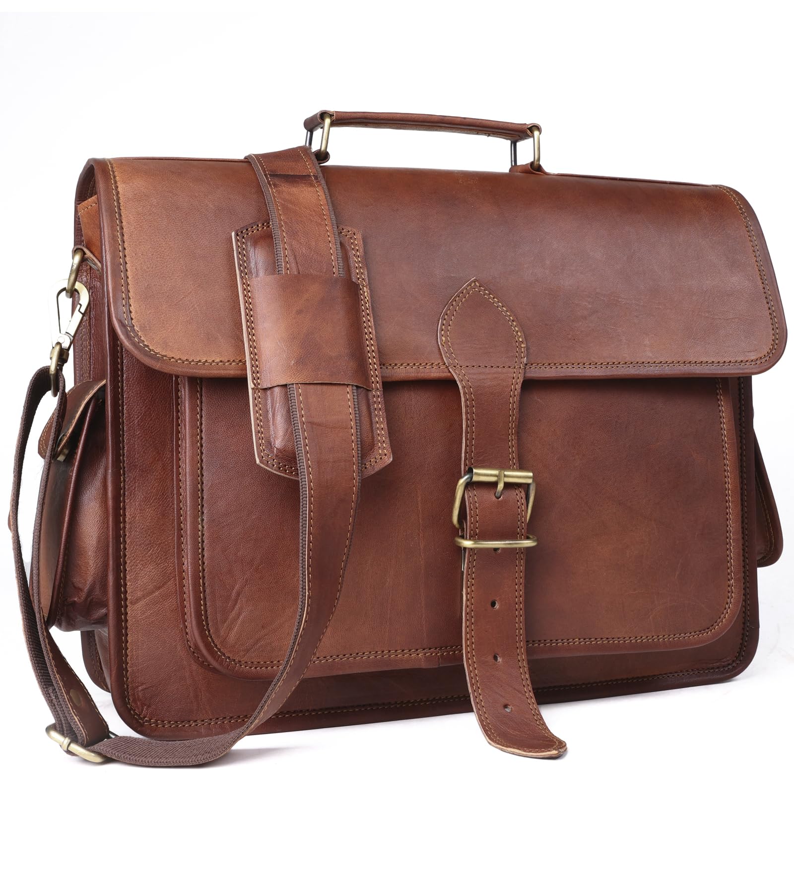 ANUENT Leather Bags Vintage Leather Laptop Bag Messenger Handmade Briefcase Crossbody Shoulder Bag (12 x 16 Inches)