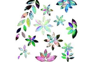 PALJOLLY 120 Pcs Iridescent Glass Petal Mosaic Tiles for Crafts, Stained Glass Supplies, Flower Leaves Mosaic Pieces Kit, Assorted Size and Rainbow Colors