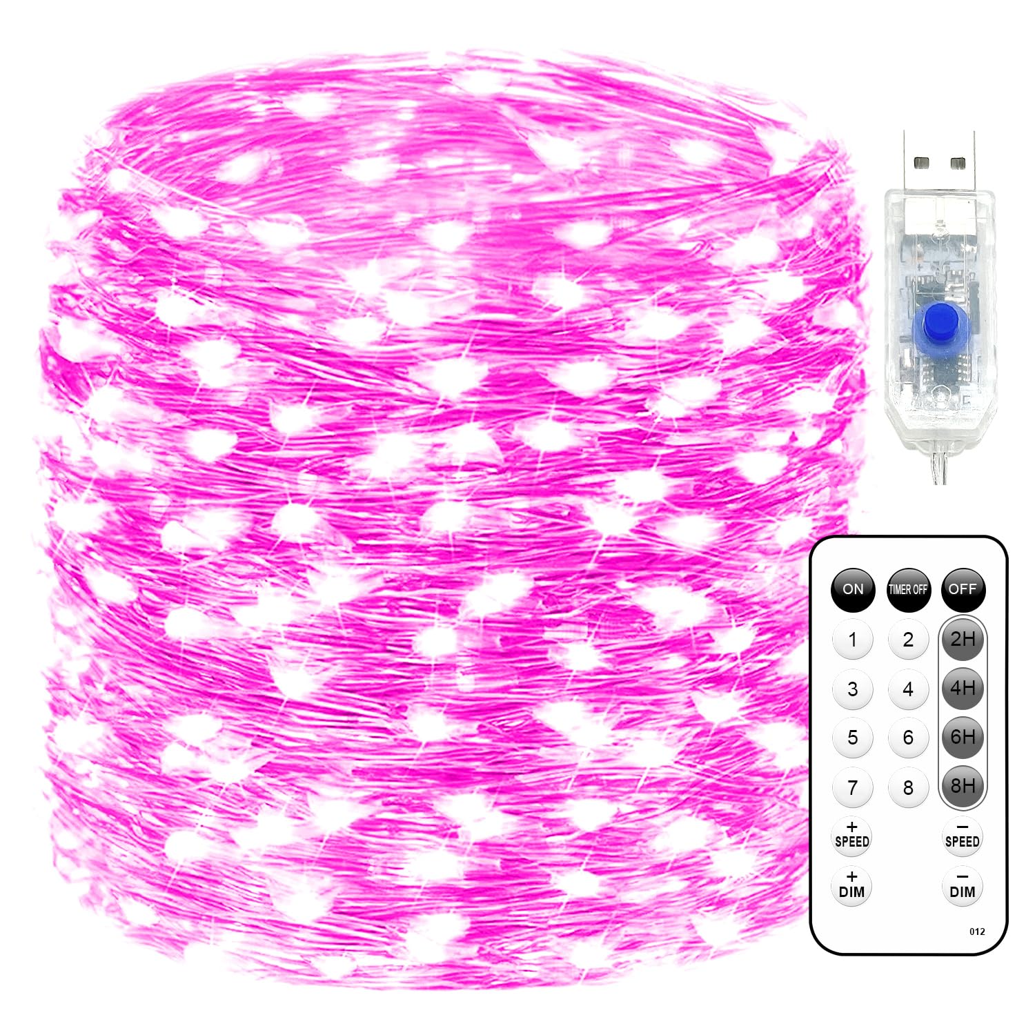 Fairy Lights 66ft 200 LED USB Twinkle String Lights Plug in Silver Wire Lights with Remote and Timer 8 Modes Outdoor Waterproof Starry Lights DIY Party Wedding Christmas Decoration(Pink)