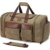 Celvetch Canvas Duffle Bag for Travel 50L Expandable Travel Duffel Bags for Men Women Overnight Weekend Gym Bag with Shoes Compartment - Brown