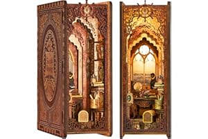 Cutefun Book Nook Kit, DIY Miniature Dollhouse Kit for Adults and Teens, 3D Wooden Puzzle Bookends, Bookshelf Insert Decor w/LED Light, Ideal New Year Gift (Sailing Memory)
