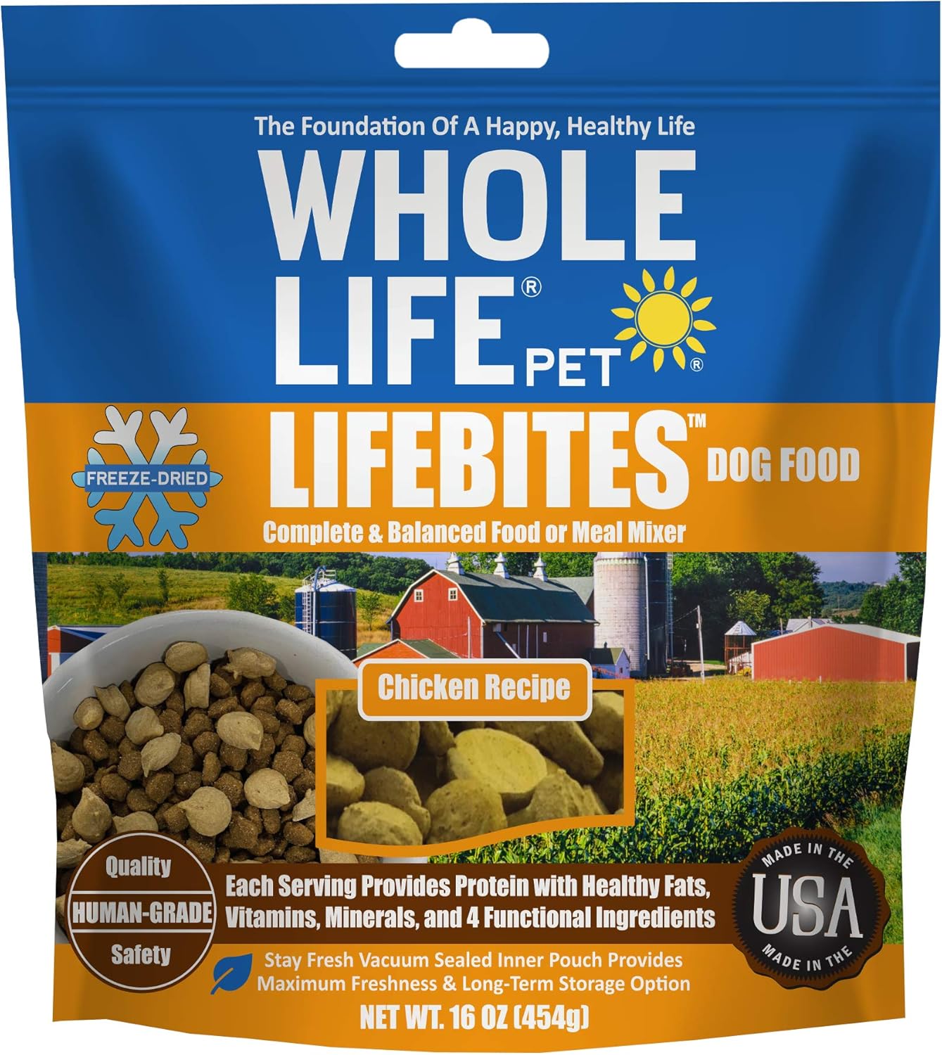 Whole Life Pet LifeBites Human Grade Freeze Dried Dog Food Real Chicken Recipe, 16 Ounce