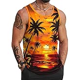 VOGSTART Mens Hawaiian Beach Tank Tops Summer Vacation Muscle Top Graphic Sleeveless Shirts (S-3XL)