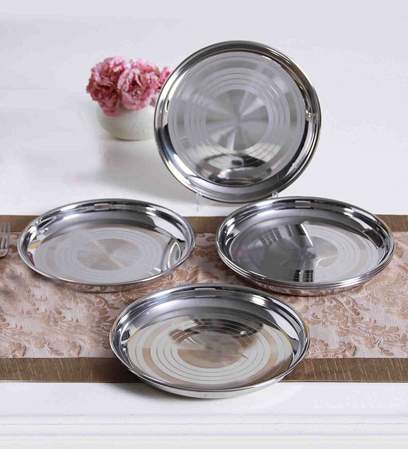 Set 6 Piatti Rotondi In Acciaio Inox 304 - 26 Cm, Ideali Per Campeggio, Picnic E Uso Esterno