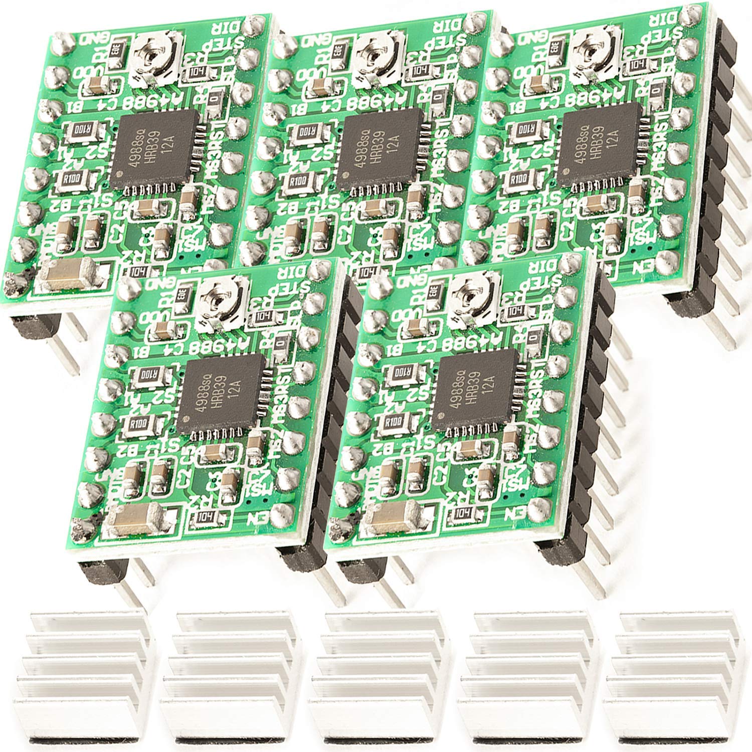 AZDelivery 5 x A4988 DMOS Stepper Motor Driver RepRap Ramps with Headers and Heatsink compatible with Arduino including E-Book!