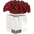 MY SWANKY HOME Luxe Modern Red Coral Crystal Cube Sculpture | Coastal Sea Shell Finial Statue