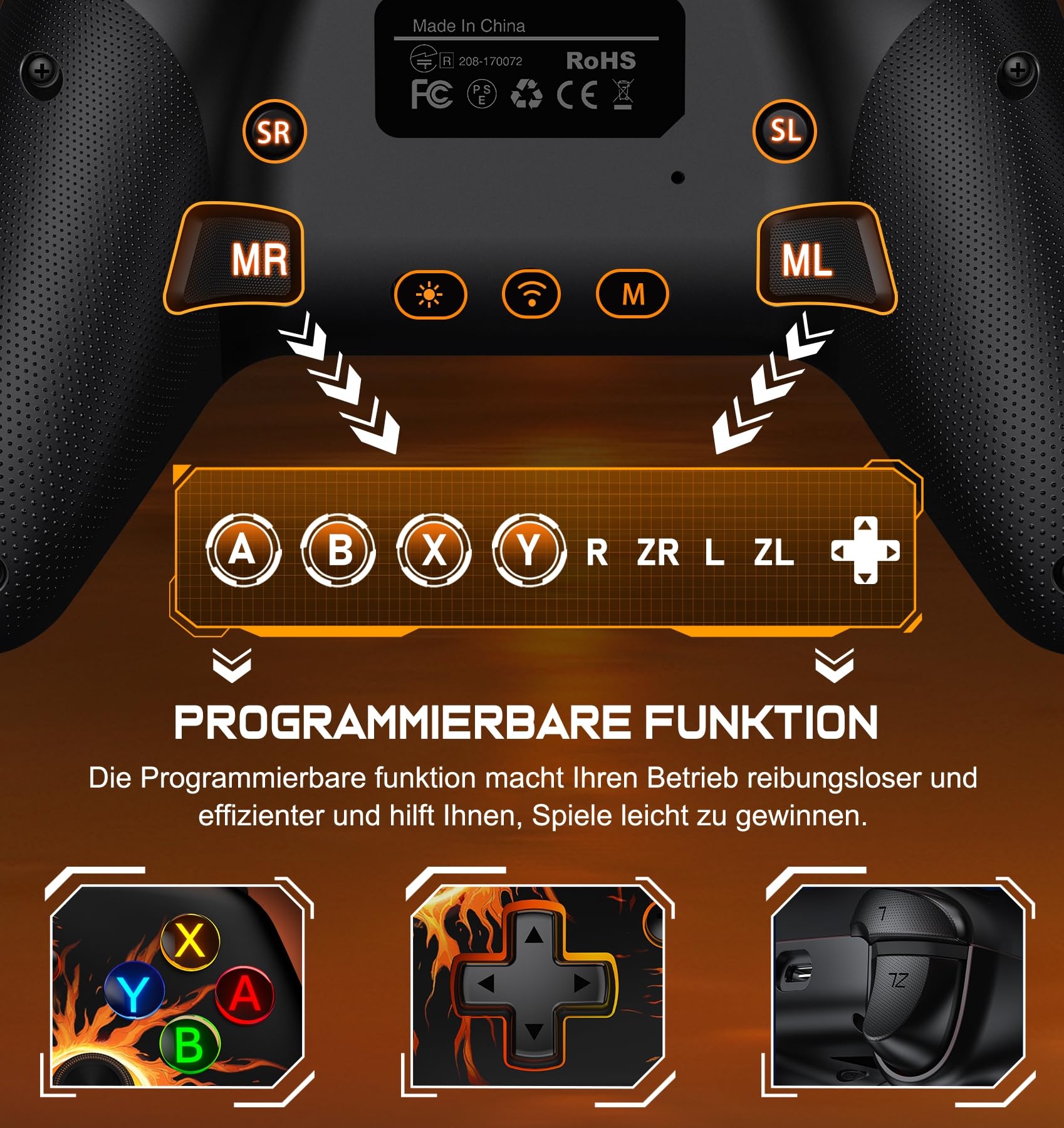 ALEEMTRY Switch Controller-Wireless Switch Pro Controller mit Cooles RGB Aussehen/Programmierbare/Turbo/Aufwachfunktion/1000mAh Akku für Switch/Lite/OLED, Kompatibel mit Android/IOS/PC-Spiele 3