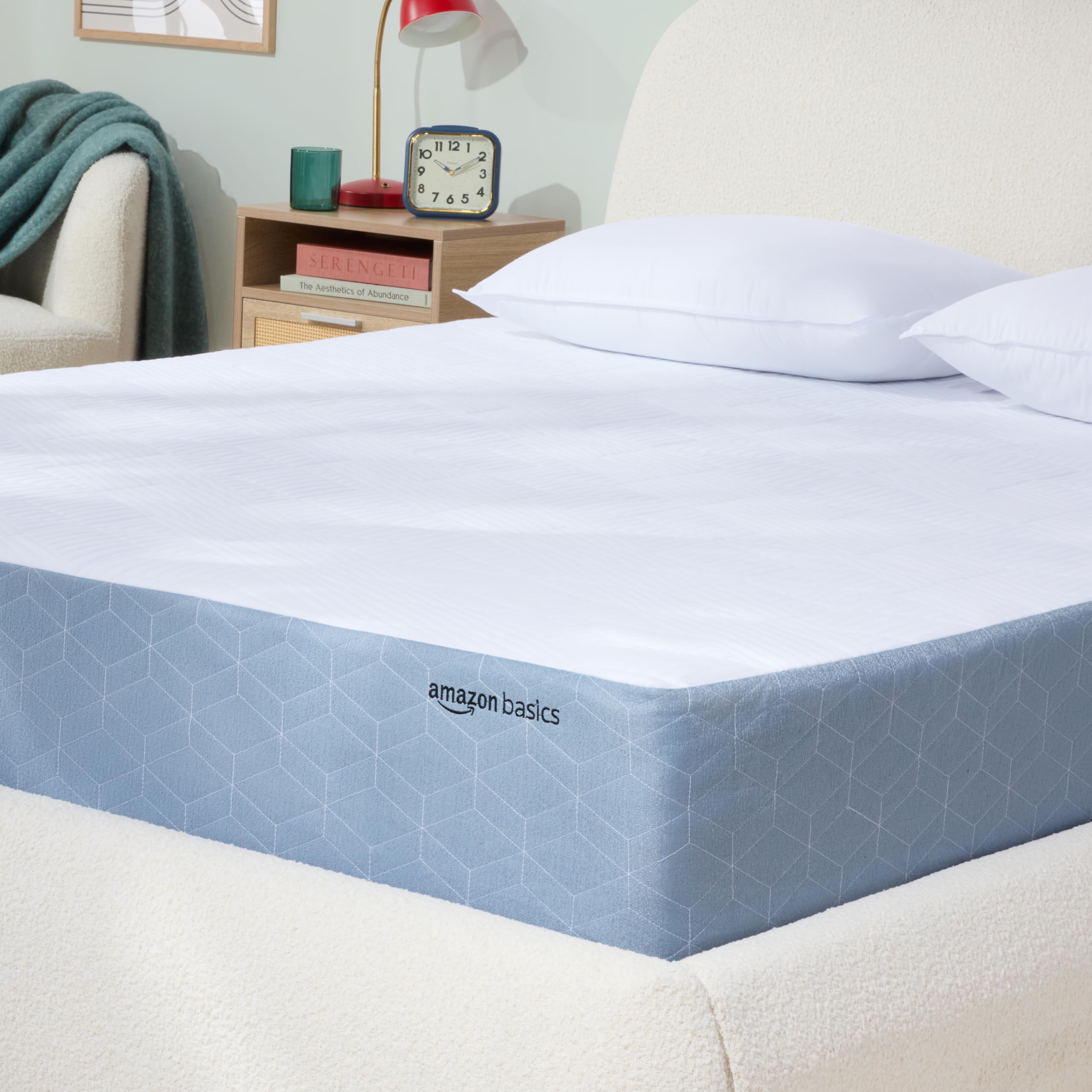 Photo 1 of Amazon Basics Memory Foam Mattress, Medium Firm, Cooling Gel, Queen Size Mattress, CertiPUR-US® Certified Foam, 80 x 60 x 10 inches, White/Gray