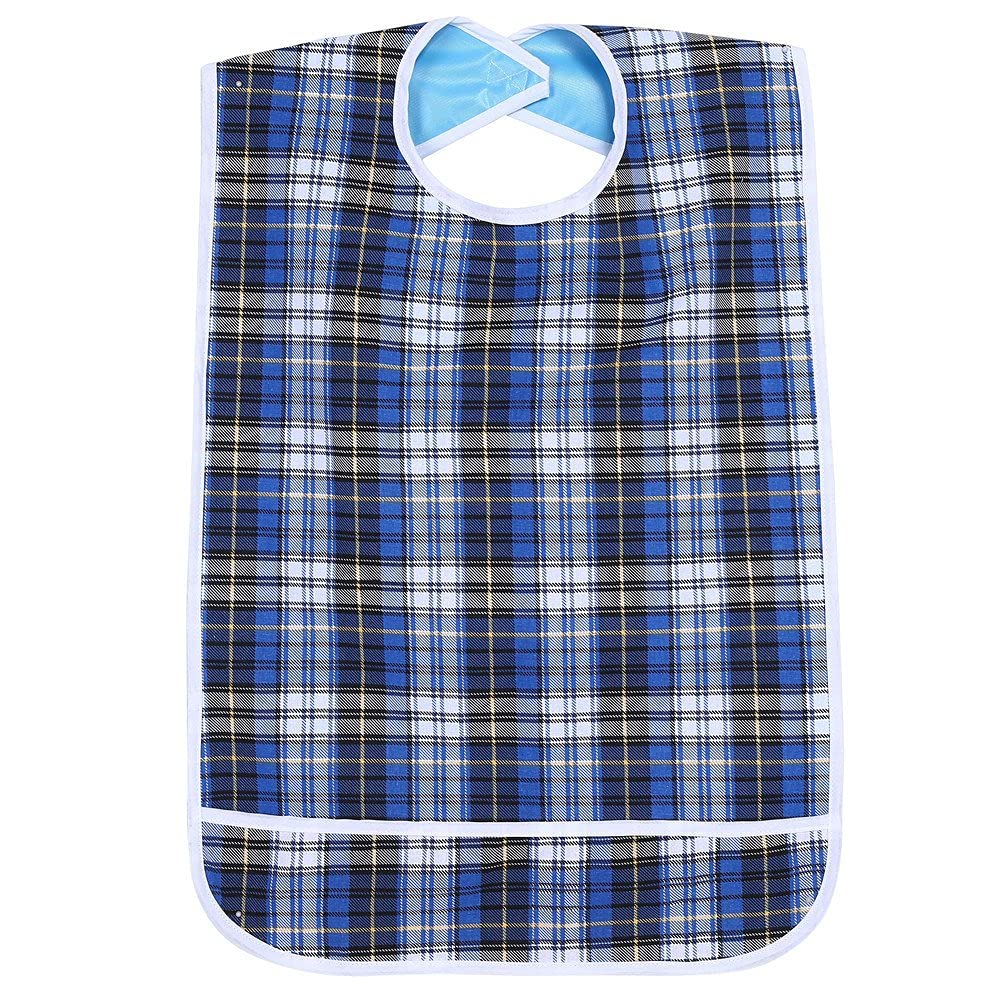 Aramox Adult Bib Striped Waterproof Adult Eating Bib Adjustable Neck Reusable Mealtime Clothing Protector Dining Aid(Blue)