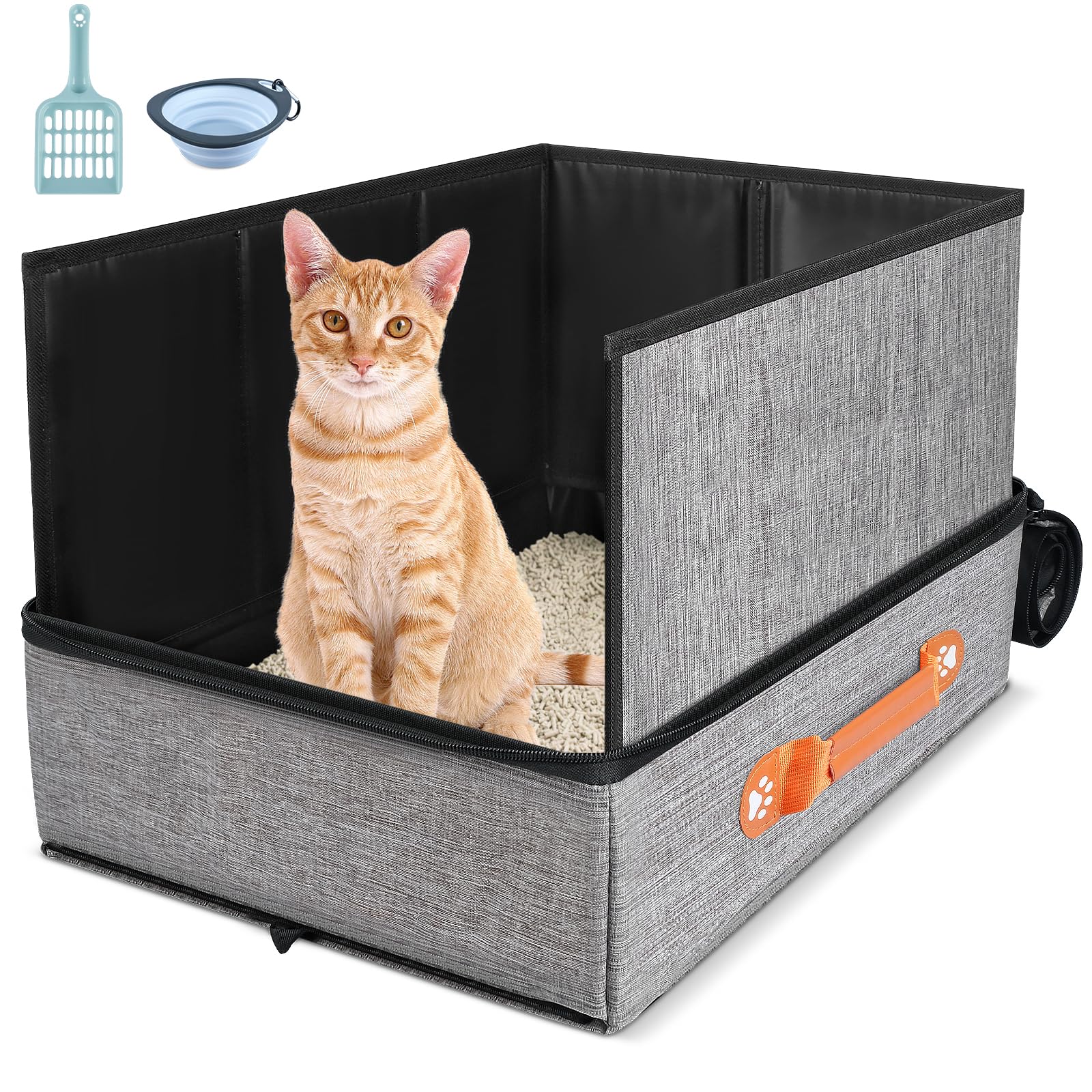 Photo 1 of 17.7''x 13.5''x 13.7" Travel Litter Box for Cats, Collapsible Cat Litter Box with Lid, Portable Cat Box with Zipper & Hard Bottom, Leak-Proof Kitty Litter Pan for Car Hotel Airplane, Water-Resistant