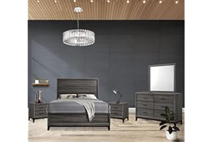 Kings Brand Furniture – Ambroise 5-Piece King Size Bedroom Set, Grey/Black. Bed, Dresser, Mirror & 2 Nightstands