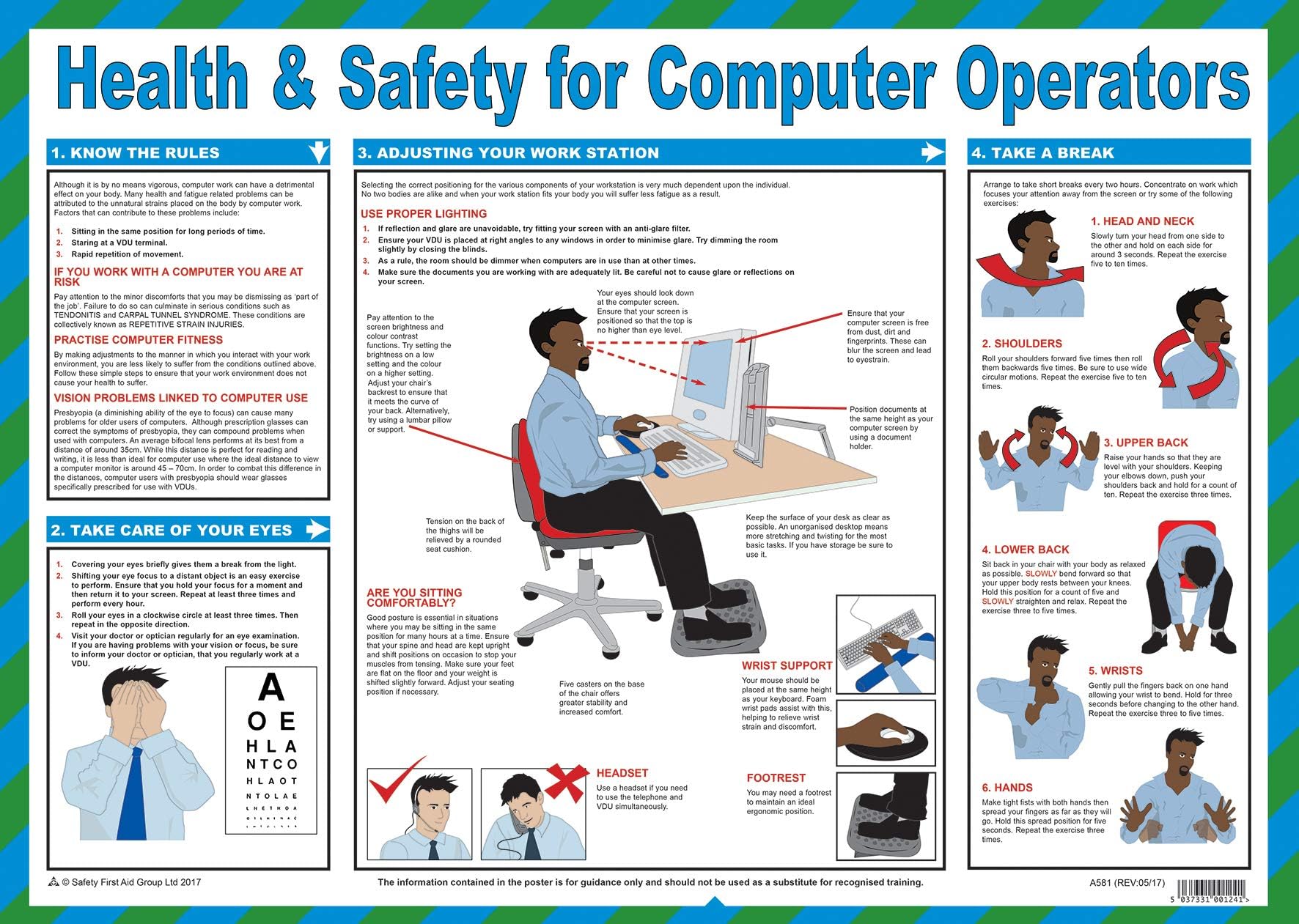 Safety First Aid Group Group Health and Safety Computer Ops A2 Poster, Laminated — image 1
