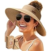 FURTALK Sun Hats for Women Wide Brim Beach Hat Straw Visor Ponytail Summer UV Packable Foldable Beach Vacation Essentials