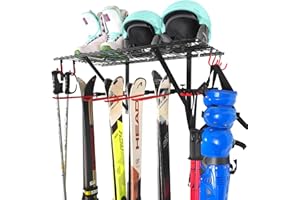 Mythinglogic Wall Mounted Ski Rack, Ski and Snowboard Storage Rack for Garage/Shed, Large Capacity Ski Equipment Holder with Top Shelf
