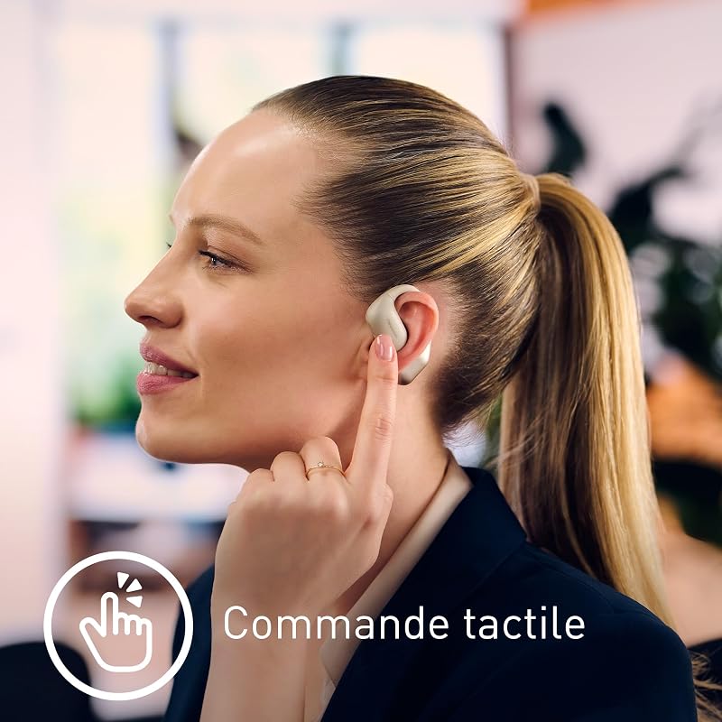 RB-F10DE-C Écouteurs Oreilles Libres sans Fil Sport, Écouteurs Bluetooth avec Microphone ENC, 25 Heures d'Autonomie, Bluetooth 5.4, IPX4, Commandes Tactiles, Beige