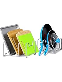 2 Pack - SimpleHouseware Kitchen Cabinet Pantry and Bakeware Organizer Rack Holder, Silver