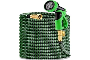 SALFORE 100ft Expandable Garden Hose - with 10-Function Nozzle, Patented 40-Layer Nano Rubber - Lightweight, Durable, Flexible, Kink-Free Retractable Garden Hose for Lawn and Garden