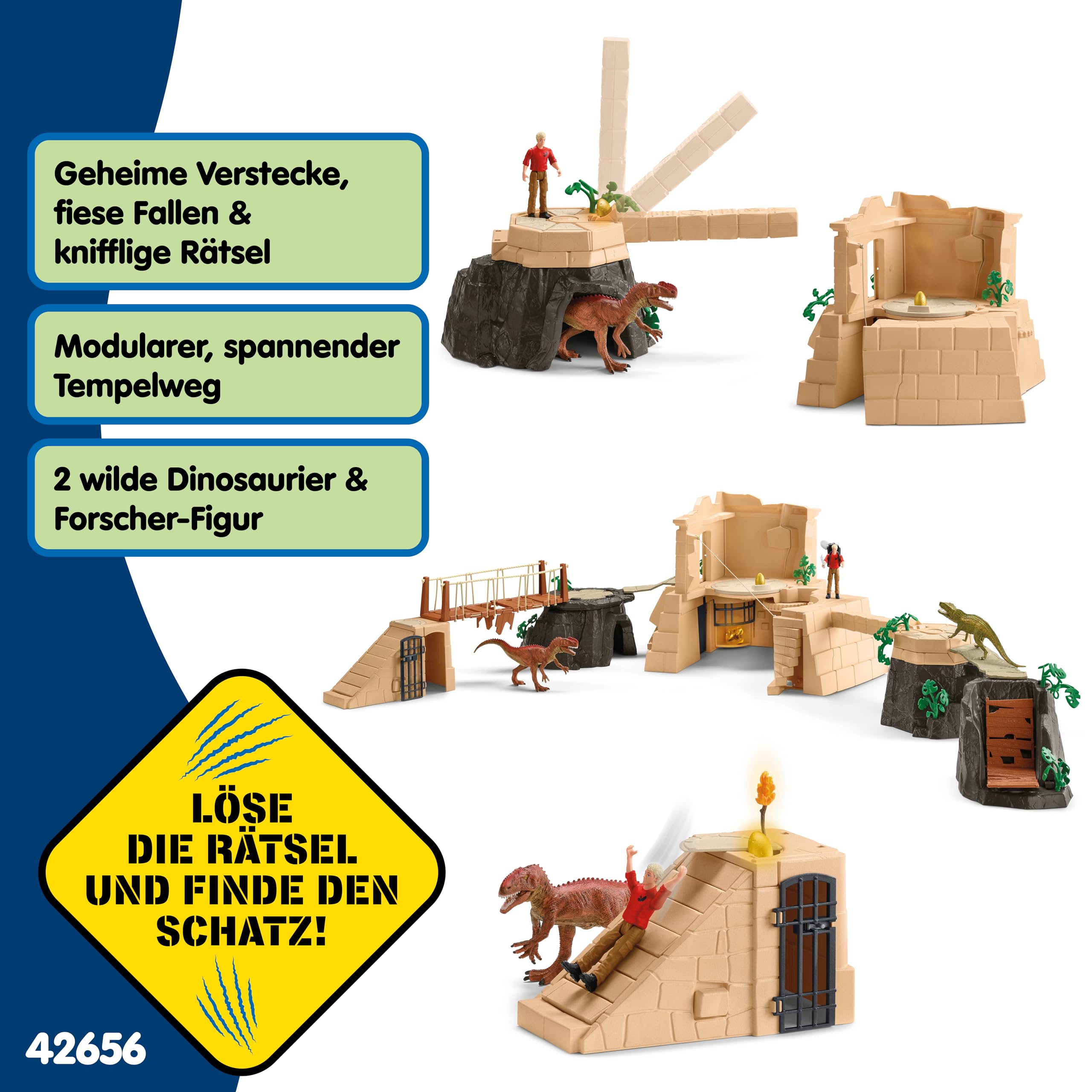 Schleich Dinosaurs 42656 | Dino Tempel-Eroberung Mega-Set | mit Flynn, 2 Dinos und einem Schatz | tolles Geschenk für Mädchen und Jungen | Spielzeug ab 5 Jahren | Dinosaurier Set aus 169 Teilen 3