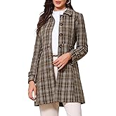 Allegra K Plaid Pea Coat for Women's Single Breasted Vintage Winter Overcoat Trench Outerwear