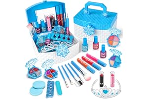 KIZSBRO Kids Makeup Kit for Girl, Washable Makeup Kit for Little Girls Princess Real Cosmetic Beauty Set, Gifts for Toddles Girl Pretend Play, Frozen Makeup Set for Girls Toys for 3 4 5 6 7 8 Years Old Girls