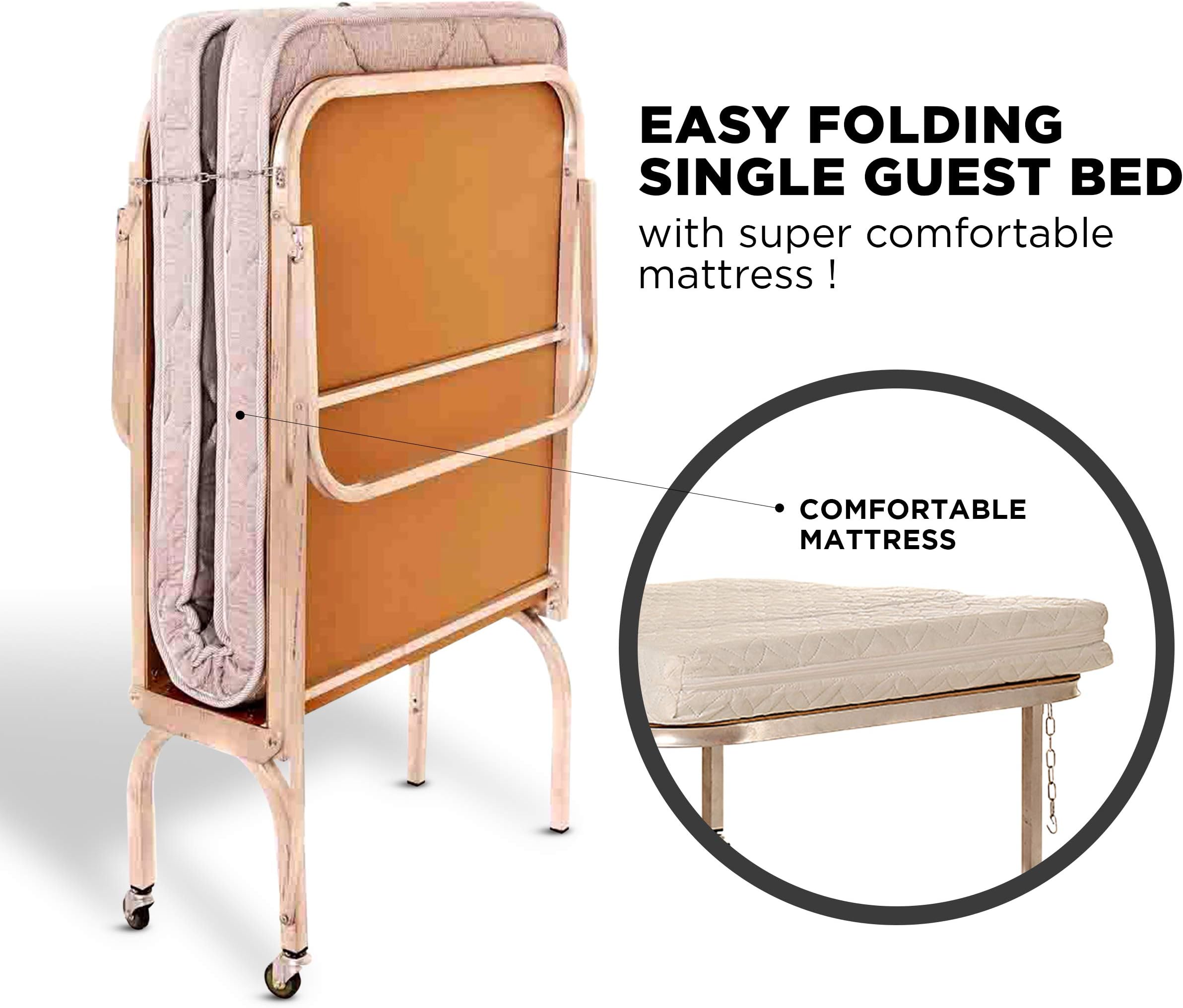 EasyRester Single Mattress - Folding Bed - Single Bed Metal Frame - Comfortable Mattress - Lightweight - Guest Bed