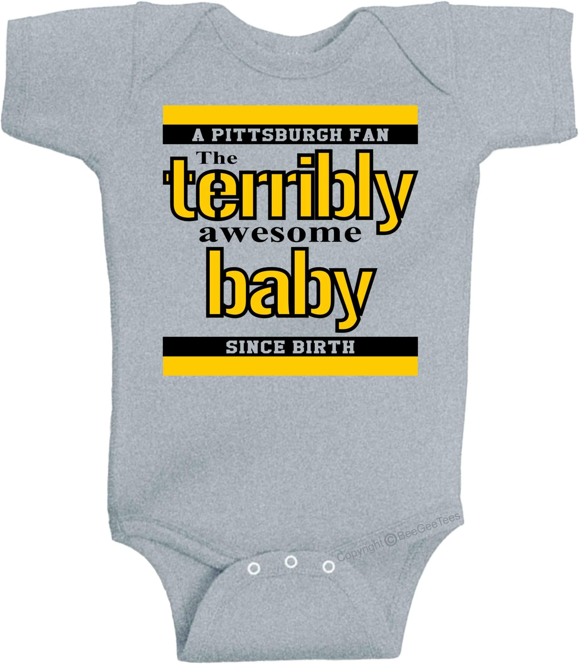 BeeGeeTeesBeeGeeTees Pittsburgh Terribly Awesome Baby Parody Funny One Piece (6 Months, Gray)