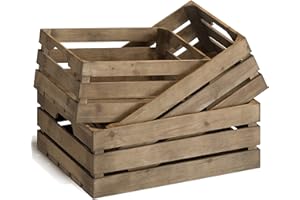 Barnyard Designs Set of 3 Wooden Crates - Large Rustic Wood Nesting Crates for Decoration, Display or Storage Boxes (Brown)