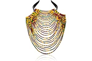 Kente nyama African Necklace for Women Ankara Multi-Strand Cord Cotton African Fabrics Necklace