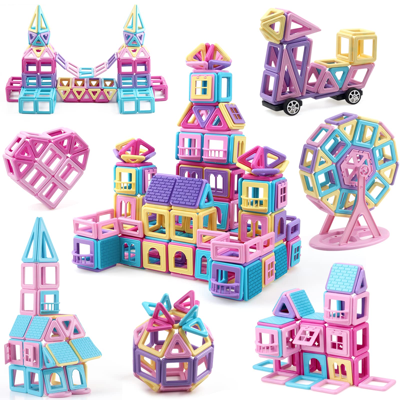 AOMIKS Magnet Blocks 173 Piece Mini Magnetic Building Tiles Macaron Color 3D Building Blocks Inspirational& Educational STEM Toys for Kids Ages 3 4 5 6 7 8 Years Old