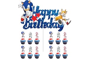 VAORUTENG Sonic Happy Birthday Cake Toppers, Hedgehog Birthday Party Cake Decorations Supplies for Boys, Kids, 13pcs