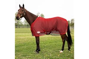 Country Pride Lightweight Fly Sheet Scrim, Breathable Mesh Fly Protection, Double Surcingle Open Front, Bias Surcingle and Tail Cord, Indoor and Trailer Use, Blue Red Green (Red, Large 78-80")