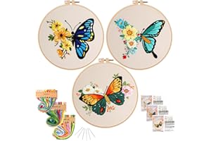 KAMEUN Cross Stitch Starter for Beginners with Stamped Patterns, Embroidery Kits for Adults with Hoops and Color Threads, Needlepoint Funny Hobby| DIY Crafts for Women - 3 Packs