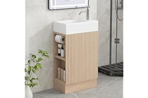 Merax 18.6" Bathroom Vanity with Sink, Left or Right Orientation, Storage Cabinet with Door, Adjustable Paper Holder, Two-Tie