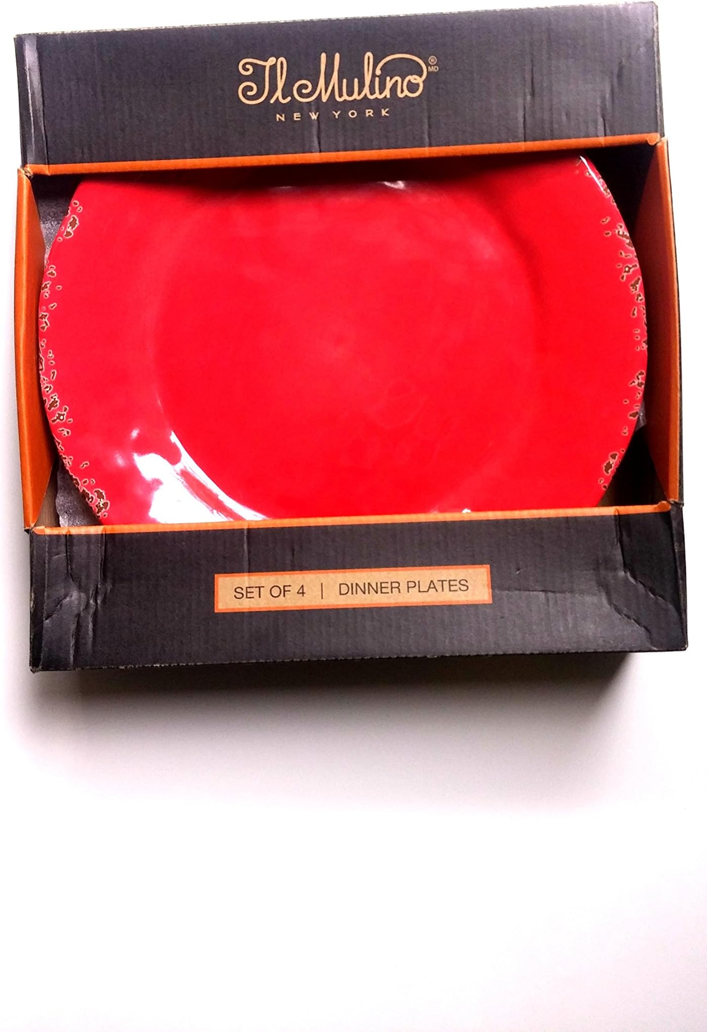 IL Mulino 4 Pc Set Dinner Plate Red Rustic Set Solid Melamine New