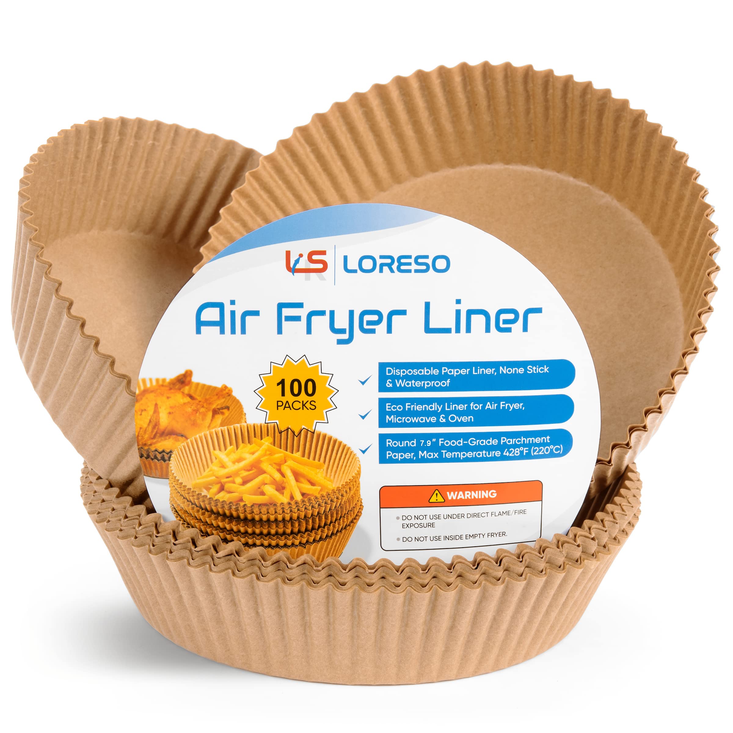 LORESO Air Fryer Paper Liner, 100 Count Parchment Paper Basket Lining