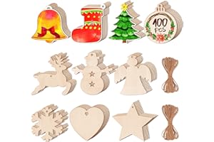 Max Fun 100PCS DIY Wooden Christmas Ornaments Unfinished Predrilled Wood Circles for Crafts Centerpieces Holiday Hanging Decorations in 10 Shapes