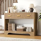 Fluted Console Table with Drawers, 47" Narrow Entryway Table with 3 Drawers and Open Storage Shelf, Long Sofa Tables Modern Behind Couch Tables for Living Room, Foyer and Hallway
